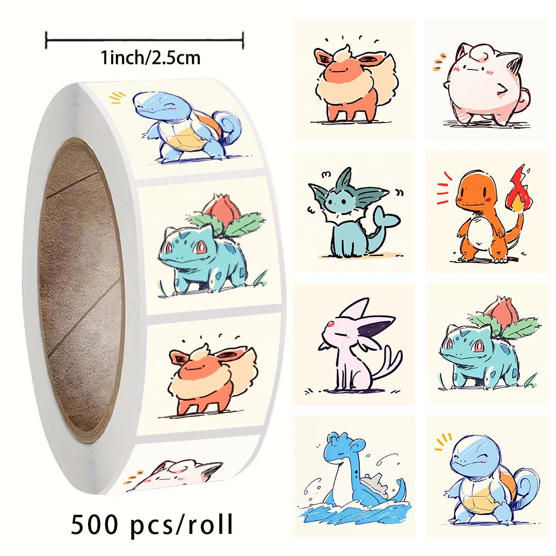 Tech Home Accessories - 500 Folhas/Rolo de Adesivos Pokémon Avatar,